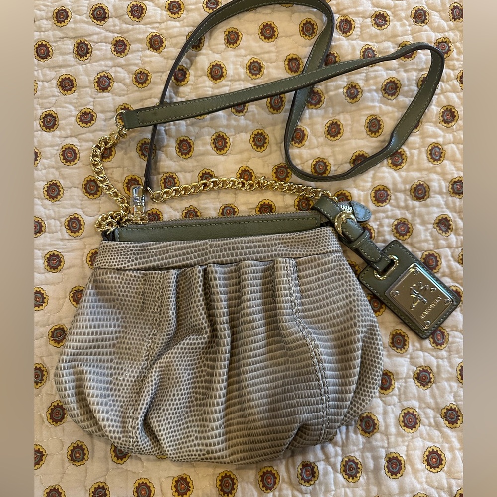 B. Makowsky Leather Snake Embossed Crossbody Bag with Chain Detail Handle